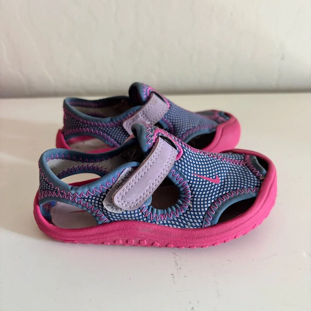 Nike Kids Pink and Blue Slip-On Sandals